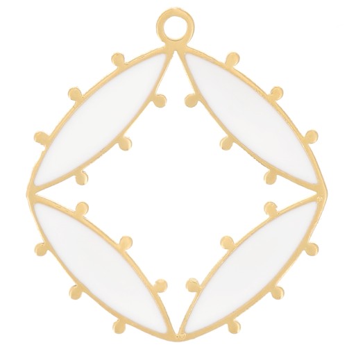 Breloque losange évidé 16x15 mm avec résine époxy - Acier inox 316L Doré - Blanc