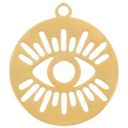 Breloque ronde 12 mm - motif oeil ajouré - Acier inoxydable 316L Doré x1