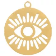 Breloque ronde 12 mm - motif oeil ajouré - Acier inoxydable 316L Doré x1