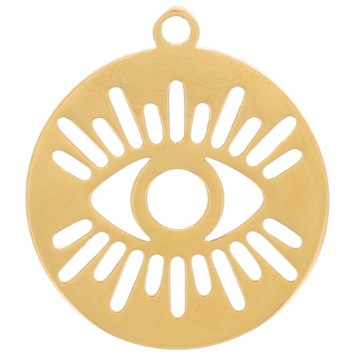 Breloque ronde 12 mm - motif oeil ajouré - Acier inoxydable 316L Doré x1