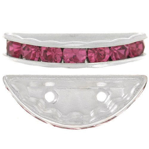 Rondelle Demi-Lune 20x9 mm argentée Fuchsia x1
