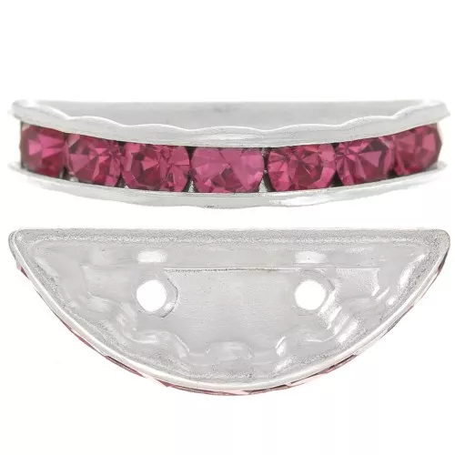 Rondelle Demi-Lune 20x9 mm argentée Fuchsia x1