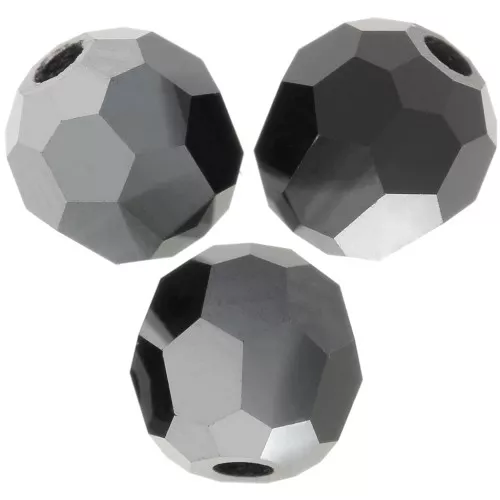 Perles rondes facettées Preciosa - Round Bead 4 mm - Jet Hematite Half x20