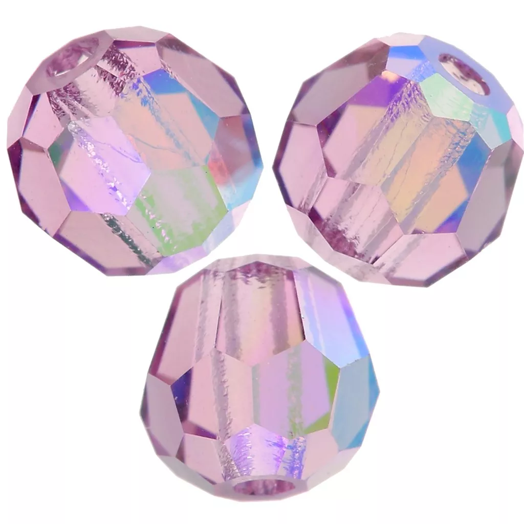 Lot De 25 Perles Facettées En Améthyste AB (irisé) - Diamètre 6mm - Marque Preciosa - Neuf - Fabriqué En France