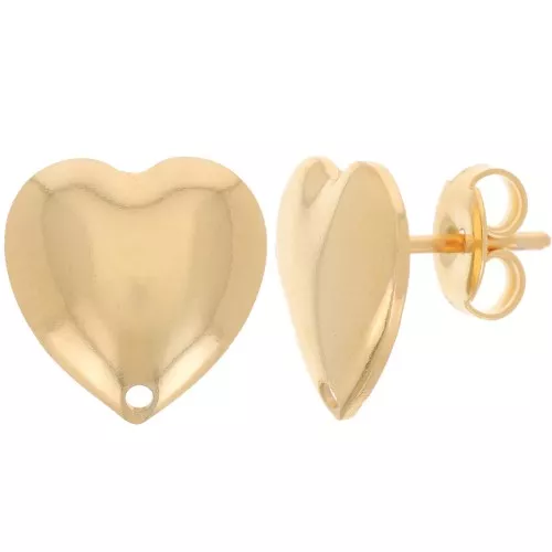 Clous d'oreilles coeur 12 mm - Doré à l'or fin x2
