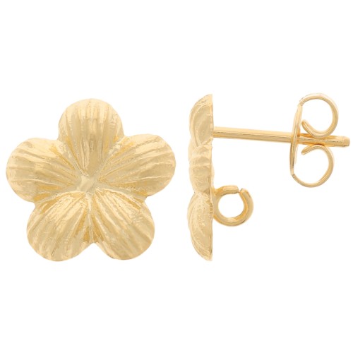 Clous d'oreilles fleur 13 mm avec anneau ouvert - Doré à l'or fin x2
