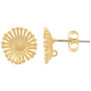 Clous d'oreilles fleur 12 mm avec anneau fermé - Doré à l'or fin x2