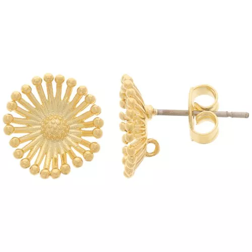 Clous d'oreilles fleur 12 mm avec anneau fermé - Doré à l'or fin x2