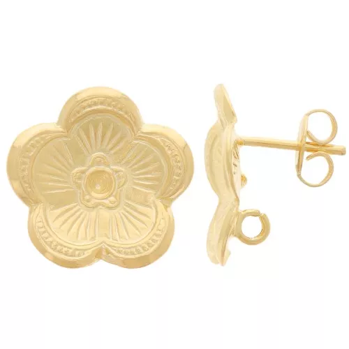 Clous d'oreilles fleur 17 mm pour cabochon 2 mm - Doré à l'or fin x2