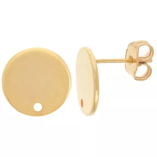 Clous d'oreilles disque avec un trou 12 mm - Doré à l'or fin x2