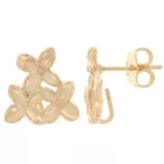 Clous d'oreilles trio de fleurs 13 mm Doré à l'or fin x2