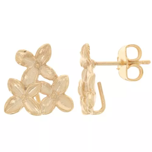 Clous d'oreilles trio de fleurs 13 mm Doré à l'or fin x2