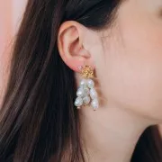 Clous d'oreilles trio de fleurs 13 mm Doré à l'or fin x2