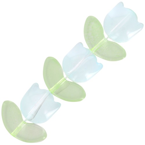Set de 6 Perles Tulipe en verre - 14 mm - Fleur Bleue - Vert