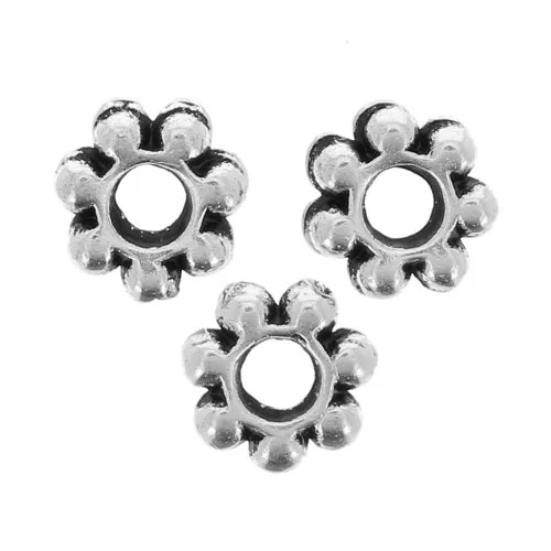 Perles rondelles fleur 4 mm - Argenté vieilli x20