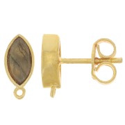 Clous d'oreilles navette 11x5 mm avec pierre gemme - Doré - Labradorite x2