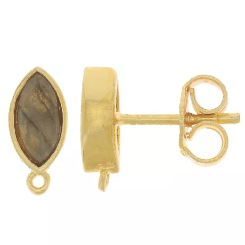 Clous d'oreilles navette 11x5 mm avec pierre gemme - Doré - Labradorite x2