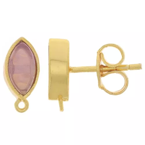 Clous d'oreilles navette 11x5 mm avec pierre gemme - Doré - Amethyste x2
