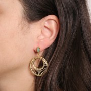 Clous d'oreilles navette 11x5 mm avec pierre gemme - Doré - Malachite x2