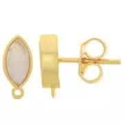 Clous d'oreilles navette 11x5 mm avec pierre gemme - Doré - Pierre de lune x2