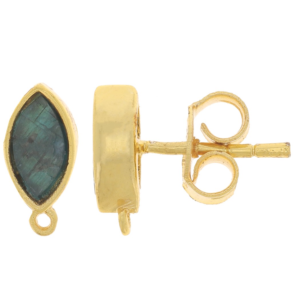 Boucles D'oreilles Clous - Pierre Apatite Et Perles De Culture - Monture Plaqué Or Jaune - Marque Rose-Mimosa - Neuf Avec étiquettes