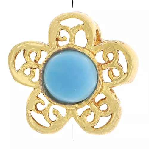 Perle fleur filigranée 8 mm avec imitation pierre gemme - Doré - Turquoise x1