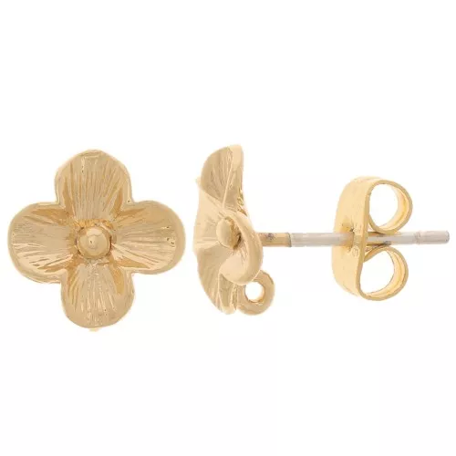 Clous d'oreilles fleur 9 mm avec anneau ouvert - Doré à l'or fin x2