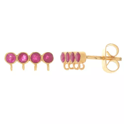 Clous d'oreilles 4 rangs 4x11.5 mm gemme teintée - Doré à l'or fin - Jade rose x2