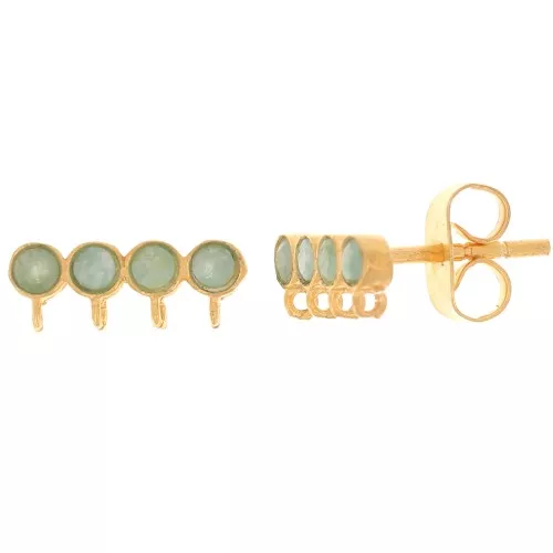 Clous d'oreilles 4 rangs 4x11.5 mm pierre gemme - Doré à l'or fin - Amazonite x2