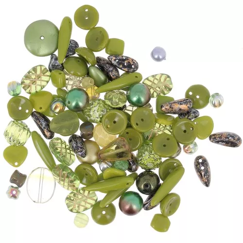 Assortiment de perles de bohème - Olive Green x50g
