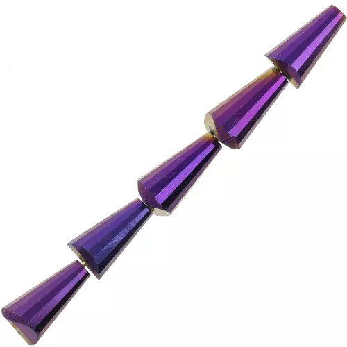 Perles cône en verre facetté - 8x4 mm - Opaque Jet Full Sliperit x25