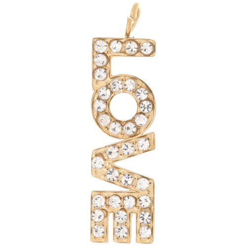 Pendentif Love avec oxydes zirconium 26x7 mm - Acier inoxydable 316L Doré x1