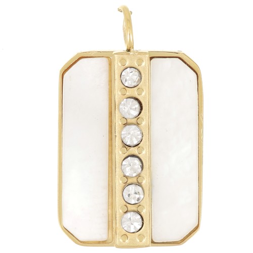 Pendentif rectangle nacre 18x11 mm & oxydes zirconium - Acier inoxydable 316L Doré