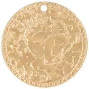 Pendentifs ronds martelés 30 mm avec petites boules - Acier inox 304L Doré x2