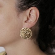 Pendentifs ronds martelés 30 mm avec petites boules - Acier inox 304L Doré x2