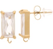 Clous d'oreilles rectangles & oxyde de zirconium 16x8 mm - Acier inox 304L Doré x2|raw }}