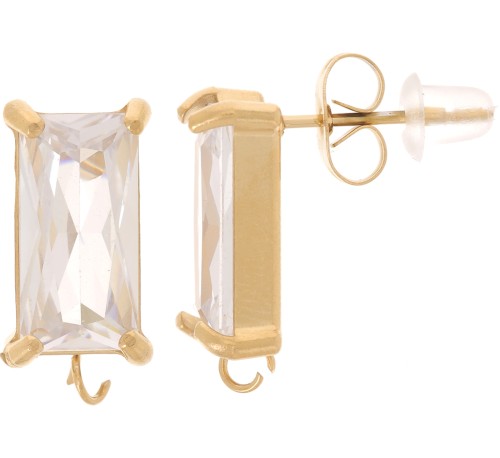 Clous d'oreilles rectangles & oxyde de zirconium 16x8 mm - Acier inox 304L Doré x2