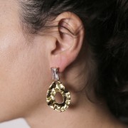 Clous d'oreilles rectangles & oxyde de zirconium 16x8 mm - Acier inox 304L Doré x2