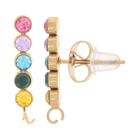 Clous d'oreilles barre et oxydes de zirconium 17.5x3 mm - Acier inox 304L Doré x2