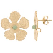 Clous d'oreilles fleur 20 mm pour cabochon 3 mm - Acier inoxydable 304L Doré x2