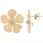 Clous d'oreilles fleur 20 mm pour cabochon 3 mm - Acier inoxydable 304L Doré x2