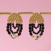 Clous d'oreilles chandelier forme U martelé 11x15.5 mm - Acier inox 316L Doré x2