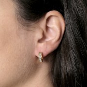 Créoles rondes 13 mm avec oxydes de zirconium - Acier Inox 304L Doré x2