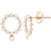 Clous d'oreilles ronds évidés 12mm imit. perle nacrée - Acier inox 304L Doré x2