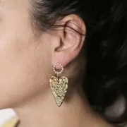 Clous d'oreilles ronds évidés 12mm imit. perle nacrée - Acier inox 304L Doré x2