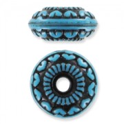 Ronde aplatie décor antique 18,5 mm Turquoise/Noir x1|raw }}