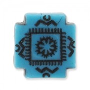 Perles plates décor antique 9 mm Turquoise/Noir x5|raw }}