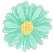 Cabochon fleur en résine 13 mm - Turquoise - Jaune x1