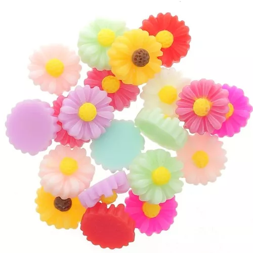 Cabochons fleur en résine 10 mm - Multicolore x20