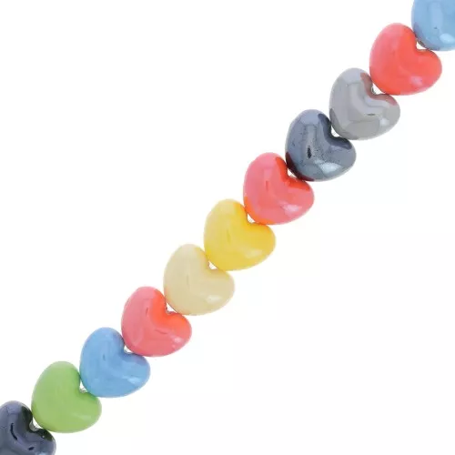 Perles coeurs en céramique 13.5x16 mm - Multicolore x30cm
